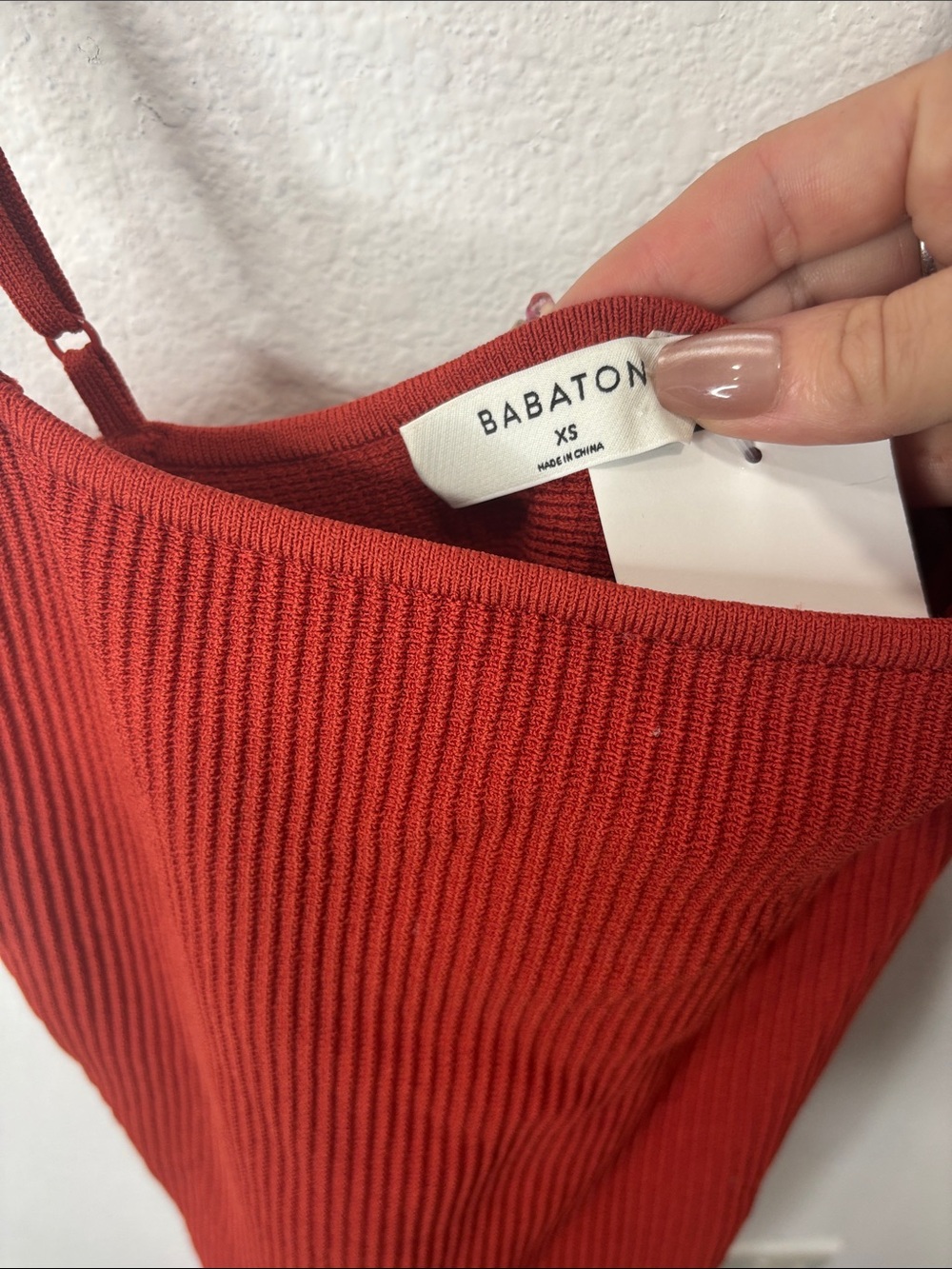 Aritzia Rust-Red Ribbed Spaghetti Strap Dress - Picture 3 of 5
